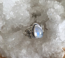 Load image into Gallery viewer, Silver Ring | Rainbow Moonstone Tear Drop