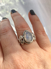 Load image into Gallery viewer, Silver Ring | Rainbow Moonstone Tear Drop