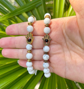 Bead Bracelet | White Howlite Hamsa