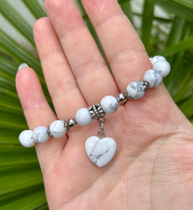 Bead Bracelet | White Howlite Heart