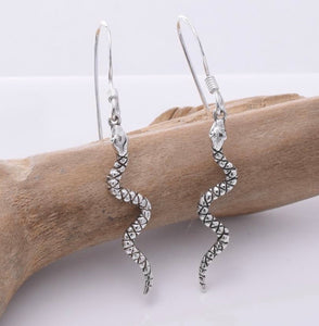 Silver Drop Snake Earrings
