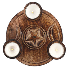 Load image into Gallery viewer, Wooden Tea Light Holder | Triple Moon
