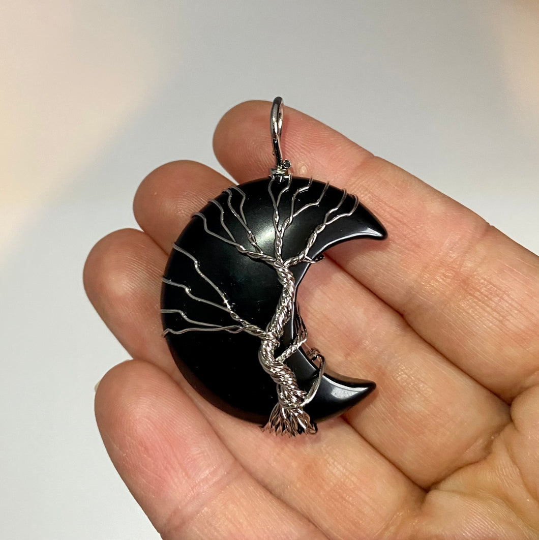 Moon | Wire Wrapped Tree of Life | Black Obsidian