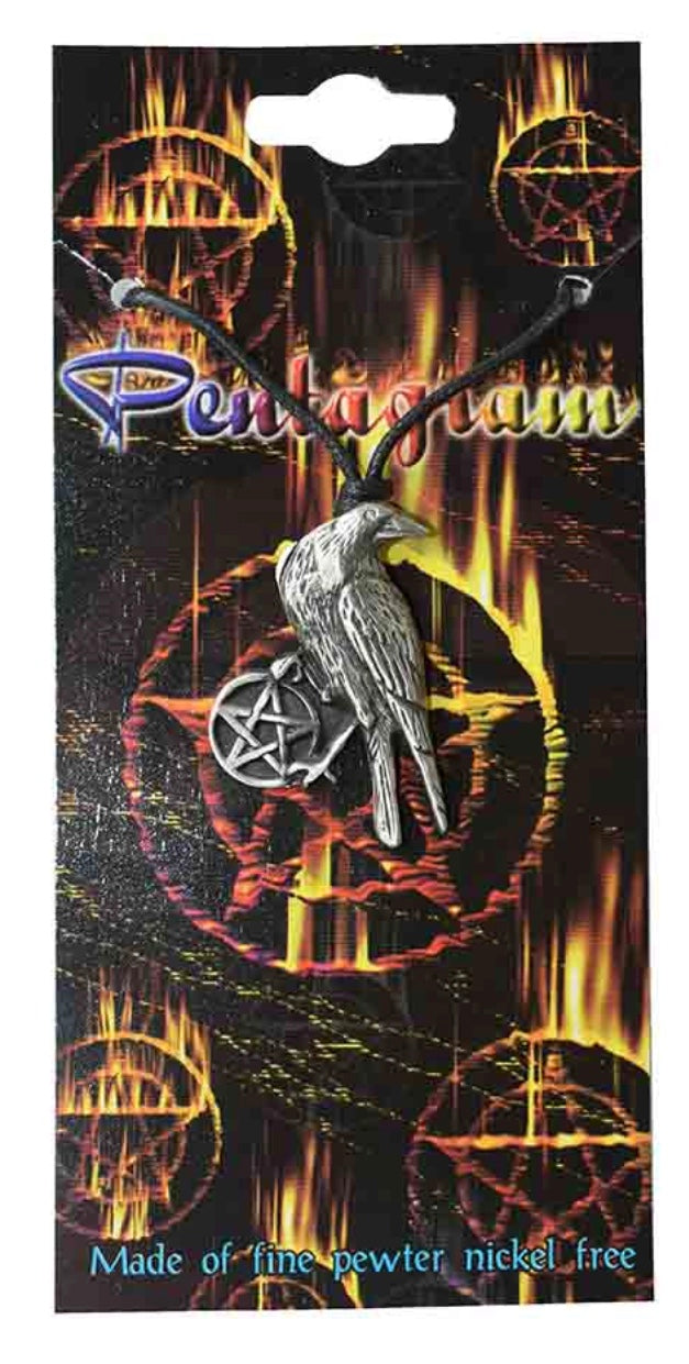 Pewter Pentagram Crow Necklace
